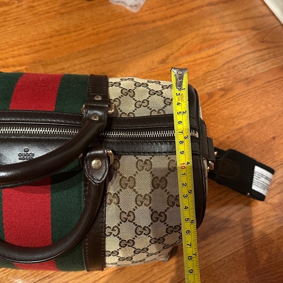 Gucci Beige and Brown Monogram Satchel with Green and Red Stripe
No straps/ - Picture 6 of 6